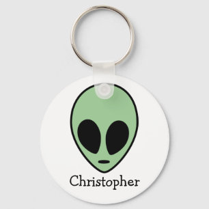 Green Alien Head Personalised  Key Ring