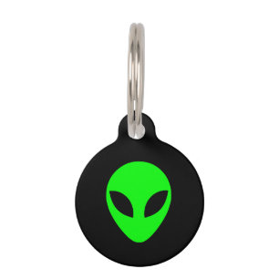 Green Alien Head Pet Tag