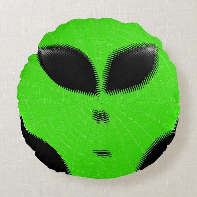 Green Alien Head Round Cushion (Front)