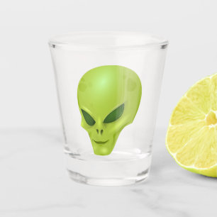 green alien head shot glass