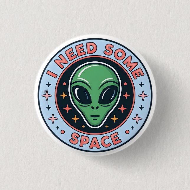Green Alien I Need Some Space Retro Graphic 3 Cm Round Badge (Front)