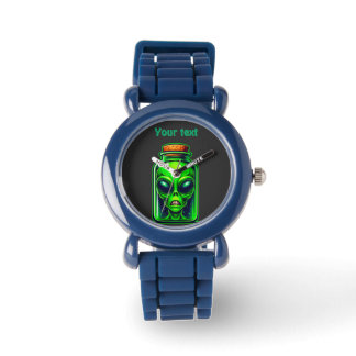 Green Alien in a Bottle Neon Sci-Fi Illustration Watch