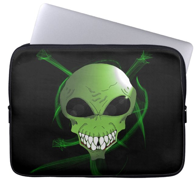 Green alien Neoprene Laptop Sleeve (Front)