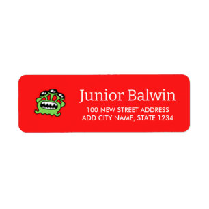 Green alien on red return address label