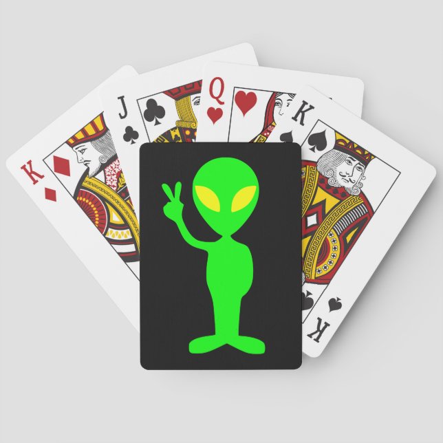 GREEN ALIEN PEACE PLAYING CARDS STOCKING STUFFER (Back)