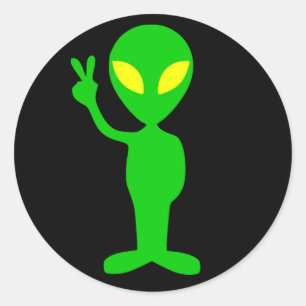 green alien peace sign classic round sticker