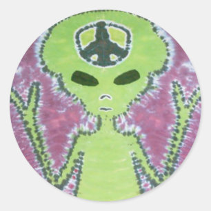 Green Alien Peace Sign Tie Dye Classic Round Sticker
