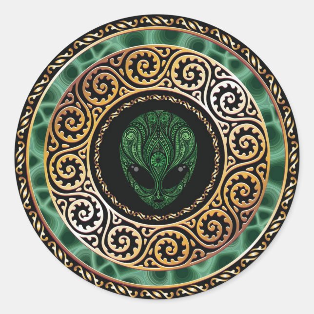 Green Alien Round Sticker (Front)