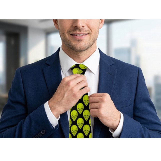 Green Alien Sci-Fi Pattern Necktie (Creator Uploaded)