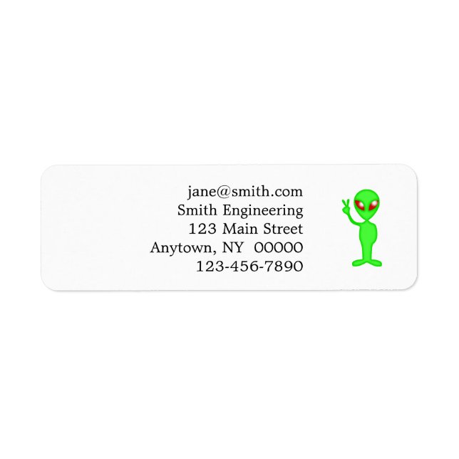 Green alien silhouette return address label (Front)