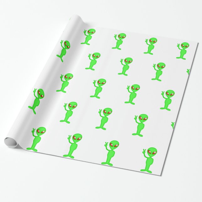 Green alien silhouette wrapping paper (Unrolled)