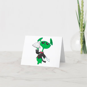 Green Alien Waiter Thank You Card