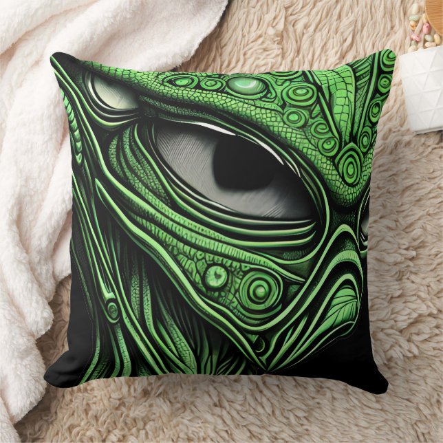Green Alien with Degenerative Lines Background Cushion (Blanket)