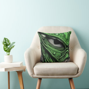 Green Alien with Degenerative Lines Background Cushion