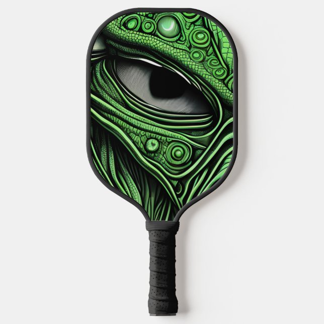 Green Alien with Degenerative Lines Background Pickleball Paddle (Front)
