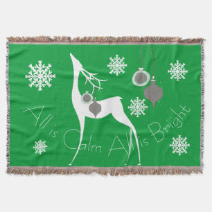 Green All is Calm All is Bright Deer Holiday Throw