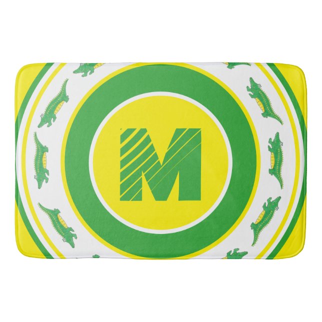 Green Alligator Croc Crocodile Gator Initial Bath Mat (Front)