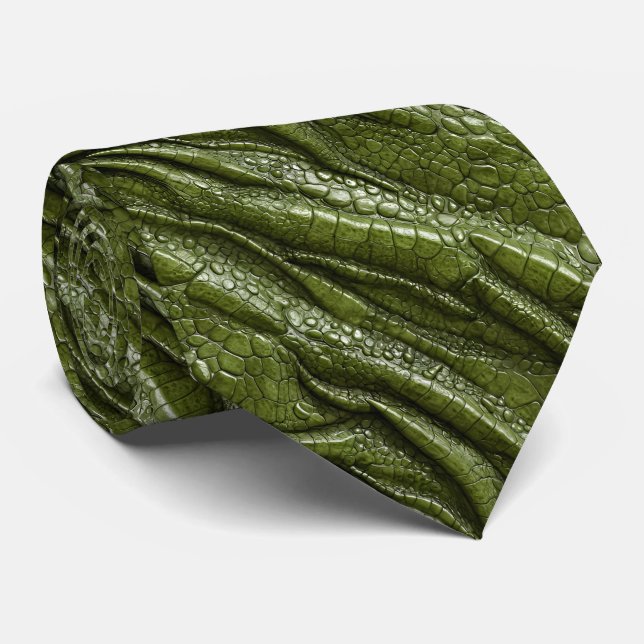 Green Alligator Crocodile Dragon Snake Leather Tie (Rolled)