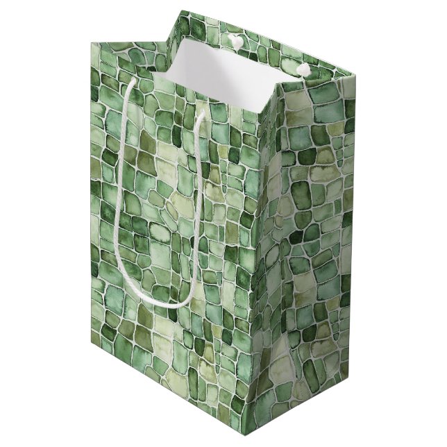 Green Alligator Print Birthday Medium Gift Bag (Front Angled)
