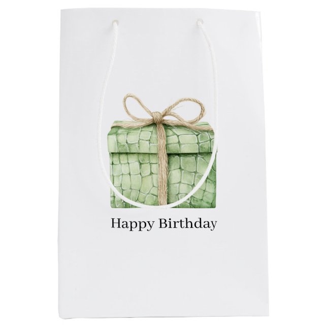 Green Alligator Print Birthday Medium Gift Bag (Front)