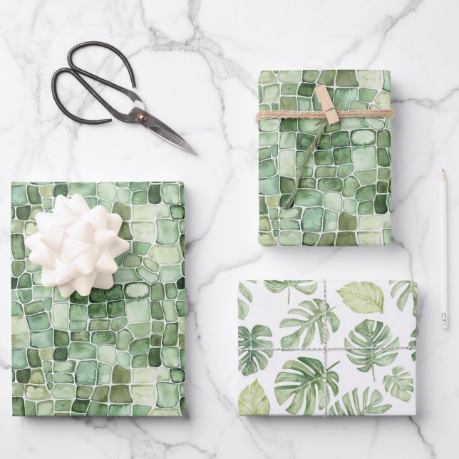 Green Alligator Print Birthday Wrapping Paper Sheet (Front)