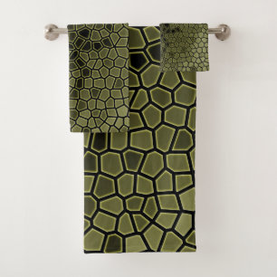 Green Alligator Print Pattern Bath Towel Set
