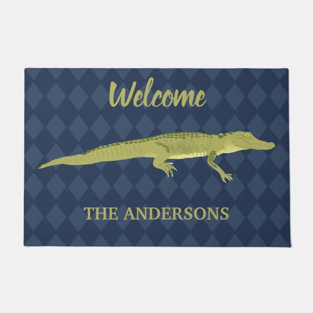 Green Alligator Realistic Graphic Personalised Doormat (Front)