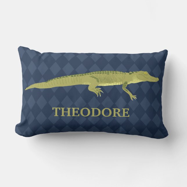 Green Alligator Realistic Graphic Personalised Lumbar Cushion (Front)