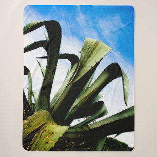 Green Aloe Plant with Bright Blue Sky Sherpa Blanket