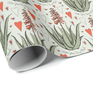 Green Aloe You Vera Much Orange Aloe Plant & Heart Wrapping Paper
