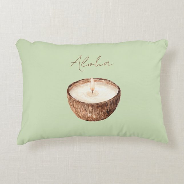 Green Aloha Coconut Candle Decorative Cushion (Front)