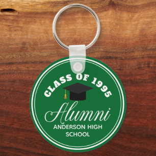Green Alumni High School Reunion Personalised Key Ring