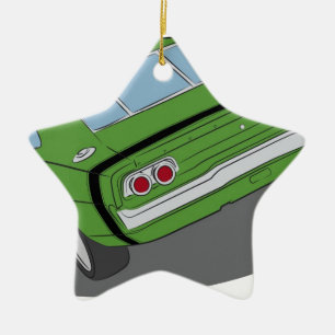 Green american muscle car ceramic ornament