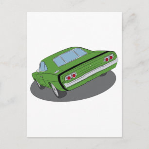 Green american muscle car postcard