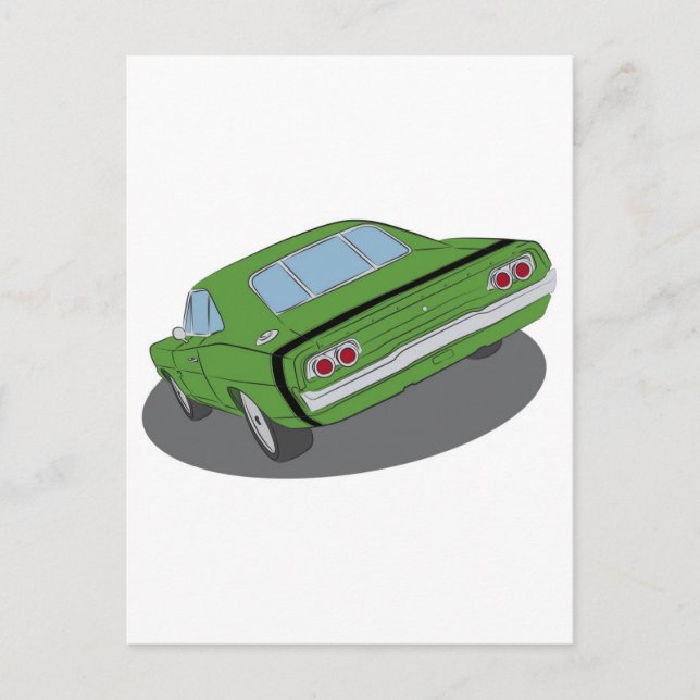 Green american muscle car postcard (Front)