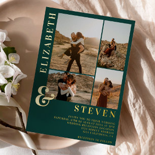 Green ampersand 4 photo grid wedding gold foil