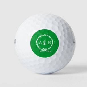 Green Anchor and Rope Monogram Golf Balls