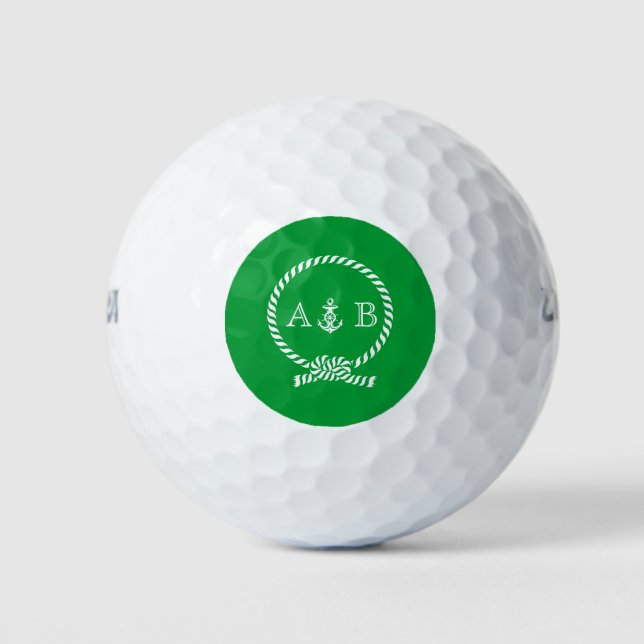Green Anchor and Rope Monogram Golf Balls (Front)