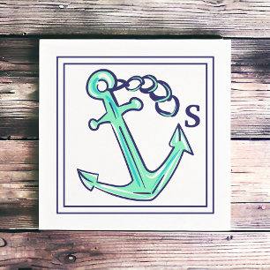 Green Anchor Monogram Nautical Napkin