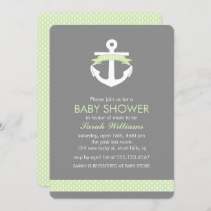 Green Anchor Nautical Theme Baby Shower Invitation