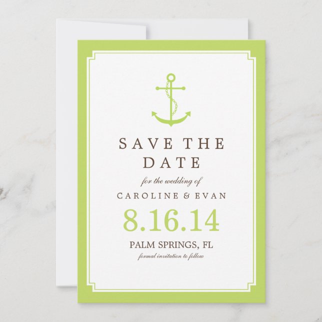 Green Anchor Wedding Save the Date (Front)