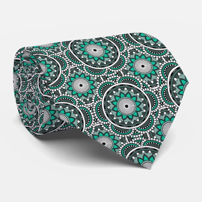 Green ancient Islamic mandala pattern Tie (Rolled)