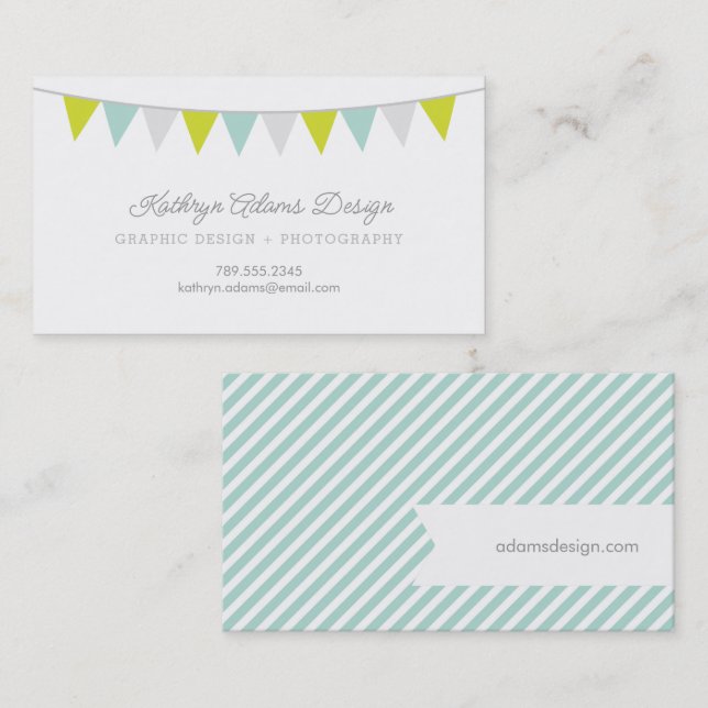 Green and Aqua Bunting Banner Business Card (Front/Back)
