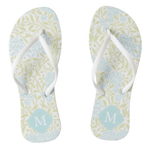 Green and Aqua Floral Damask Monogrammed Thongs