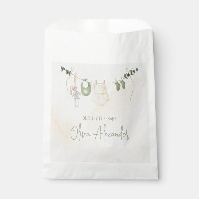 Green and Beige Delicate Watercolor Baby Shower Favour Bag (Front)