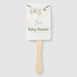 Green and Beige Delicate Watercolor Baby Shower Hand Fan
