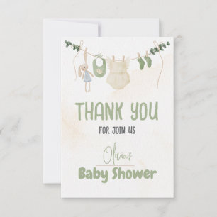 Green and Beige Delicate Watercolor Floral Baby Sh Thank You Card