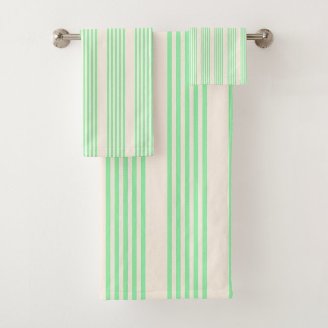 Green and beige five stripes pattern bath towel set (Insitu)