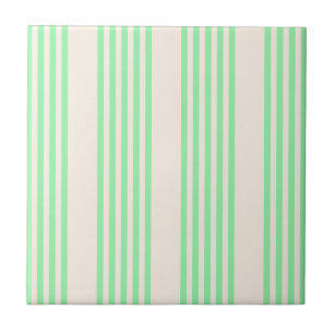 Green and beige five stripes pattern ceramic tile