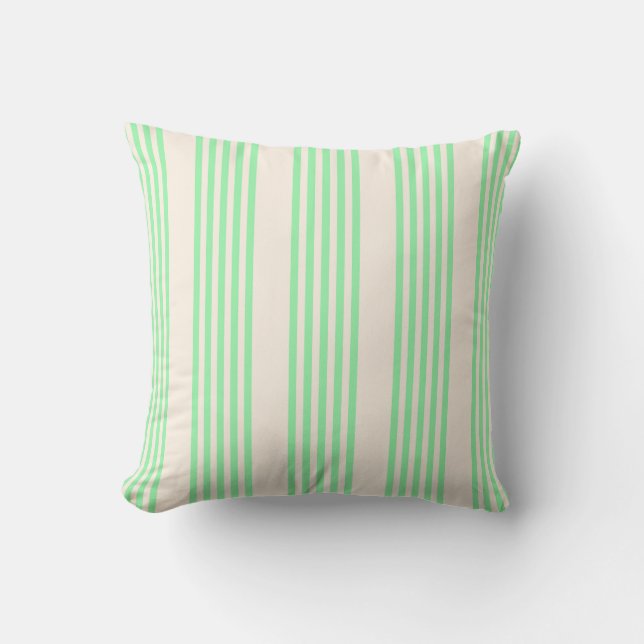 Green and beige five stripes pattern cushion (Front)
